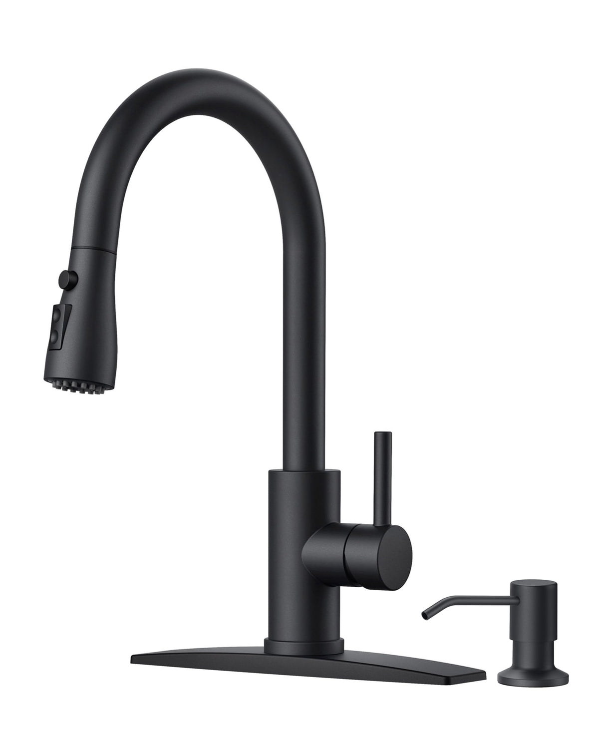 Black Kitchen Faucet, with Soap Dispenser and Pull Down Sprayer