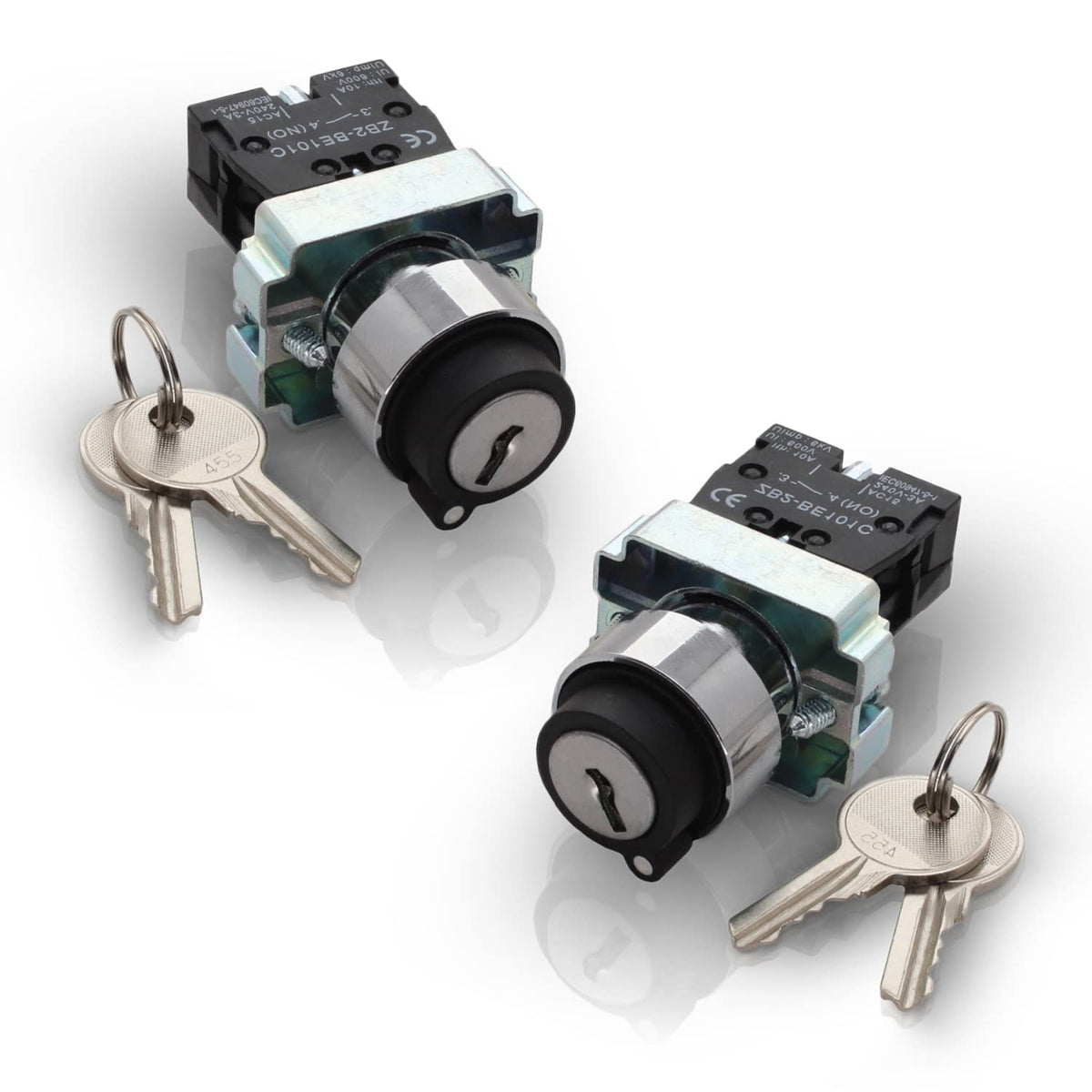 Shopcorp 2 Position Rotary Key Switch, Maintained 22mm Selector, 2 Pack