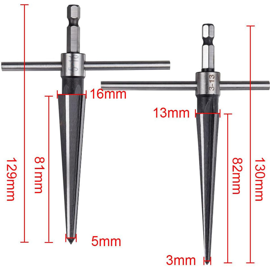 Wolfride 2Pcs T Handle Tapered Hand Reamer Set, 3-13mm & 5-16mm