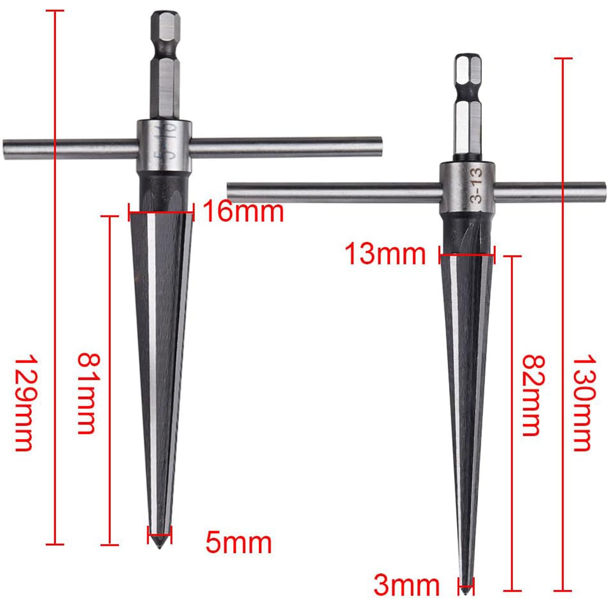 Wolfride 2Pcs T Handle Tapered Hand Reamer Set, 3-13mm & 5-16mm