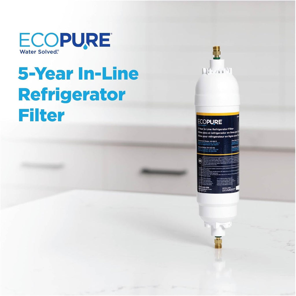EPINL30 5-Year In-Line Refrigerator Water Filter – Universal Fit for Most Fridges, Ice Makers, RVs & Boats – Reduces