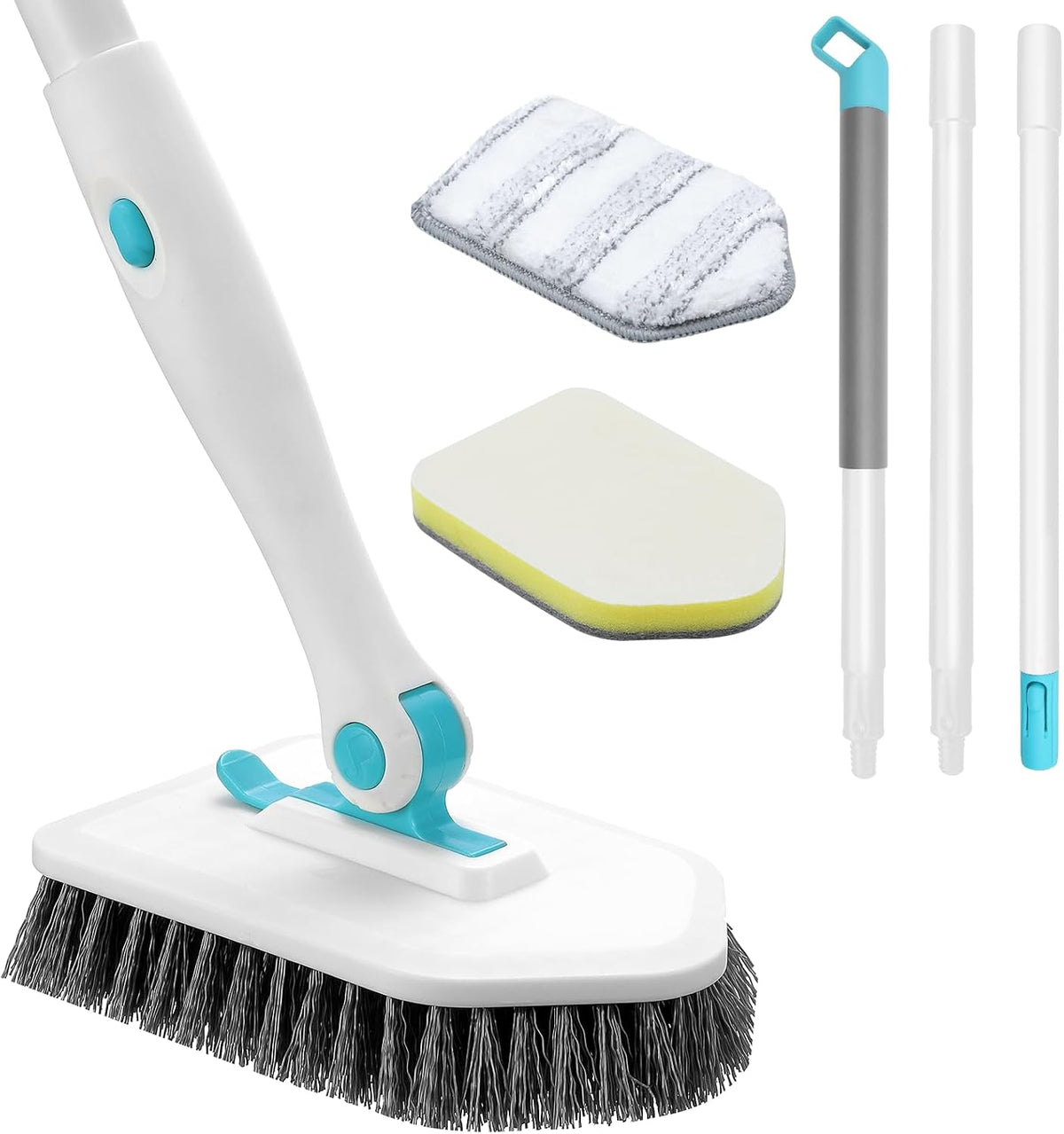 Shower Scrubber with Long Handle, 3 in 1 Tile Tub Scrubber Brush with 3 Detachable Cleaning Heads Adjustable Handle