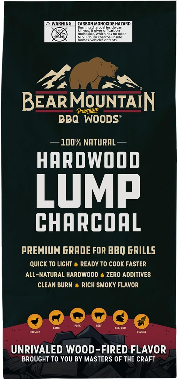 Bear Mountain BBQ Hardwood Lump Charcoal, Premium Grade for BBQ Grills, Quick to Light and Ready to Cook Faster, Rich