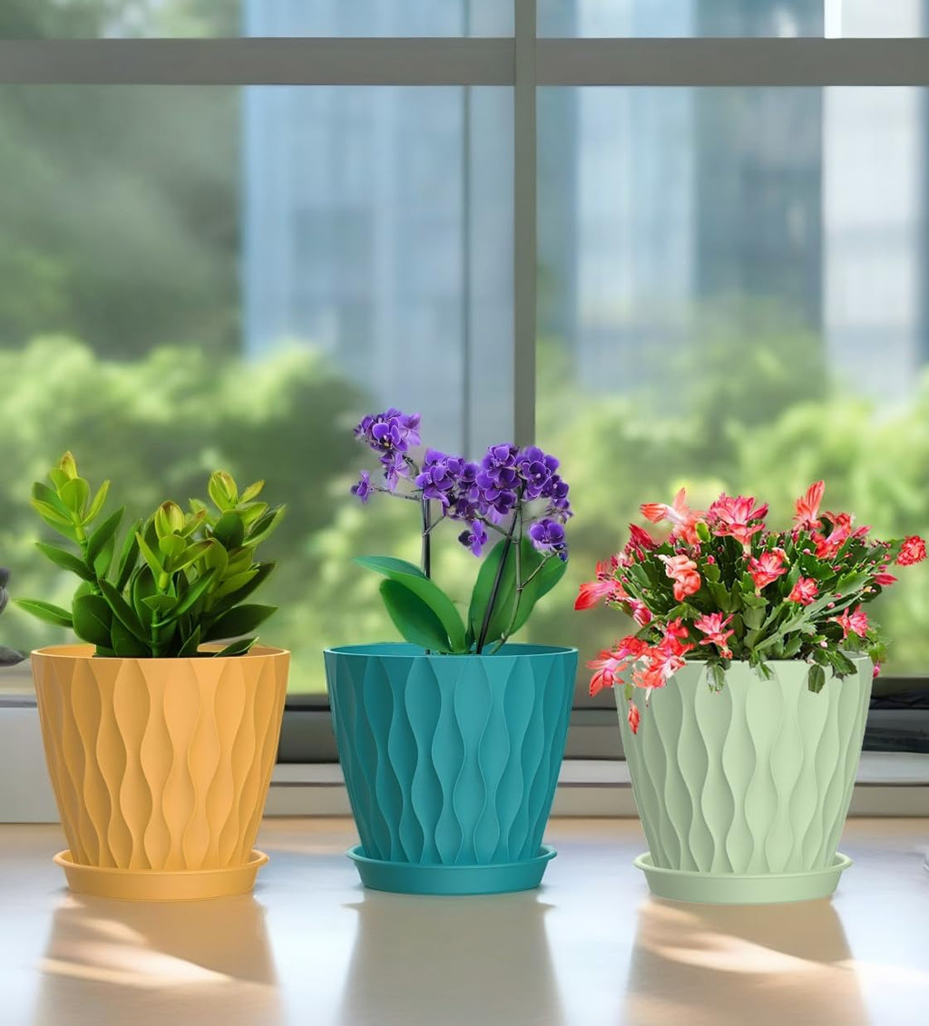 4 Inch Plant Pots, 6 Pack Indoor Flower Pots, Planters with Drainage Holes and Trays for Orchids, Violets