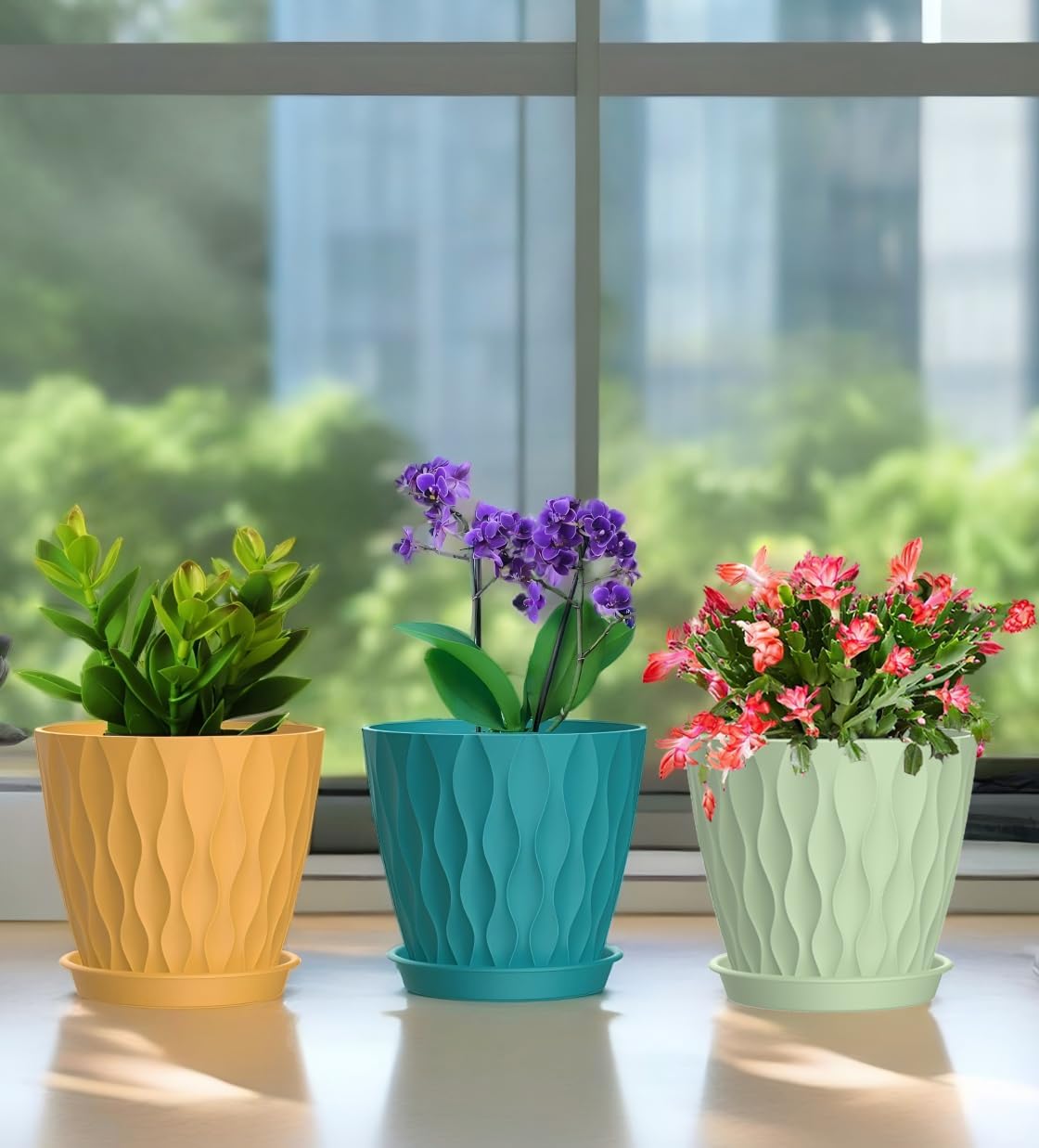 4 Inch Plant Pots, 6 Pack Indoor Flower Pots, Planters with Drainage Holes and Trays for Orchids, Violets