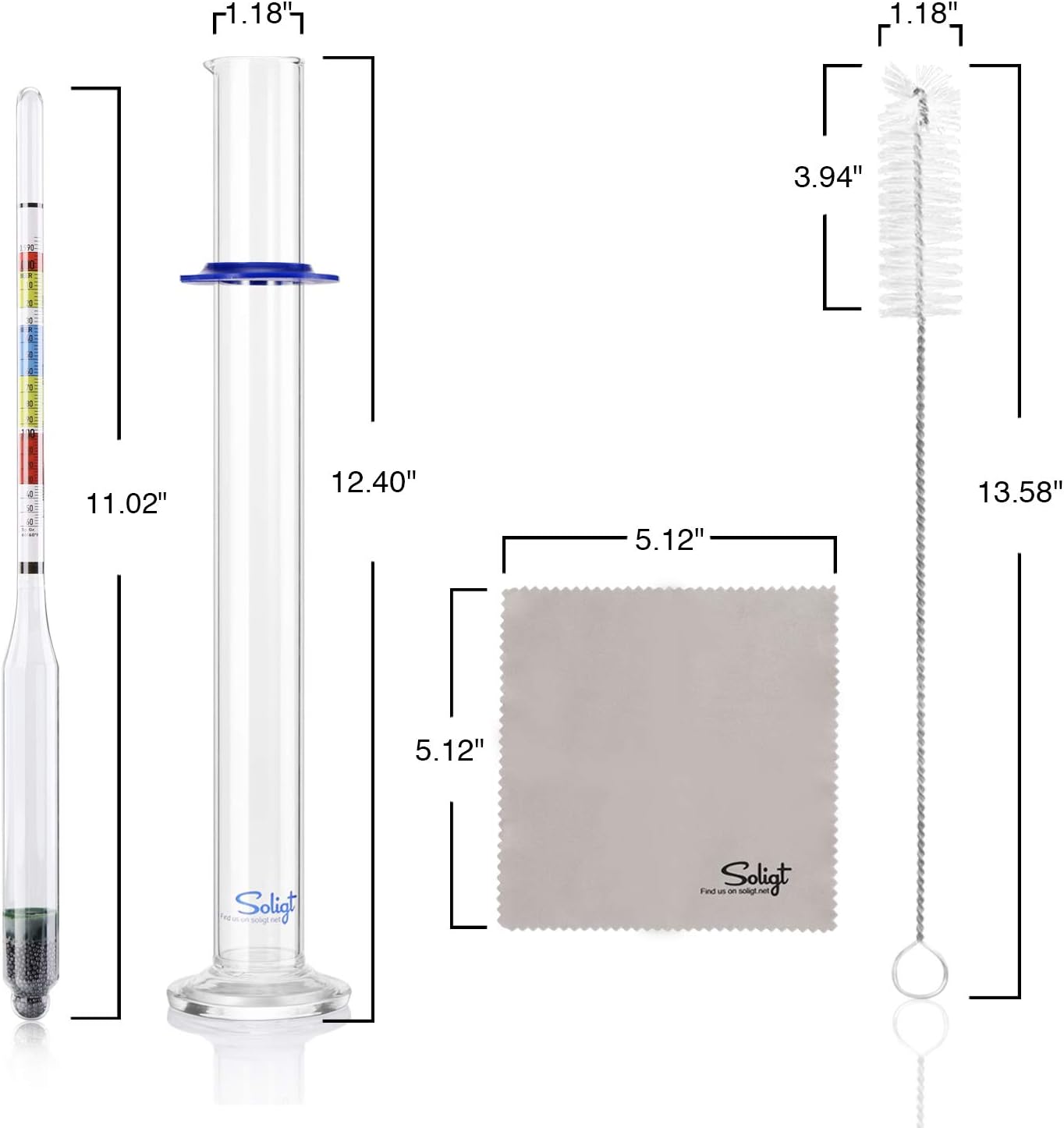 Triple Scale Hydrometer and Glass Test Jar for Wine, Beer, Mead & Cider - ABV, Brix and Gravity Test Kit