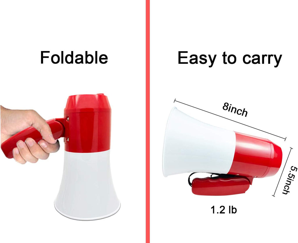 Bullhorn Rechargeable Megaphone Speaker with 240's Recording,Siren,U-Disk Player, 800 Yard Range, Rechargeable Battery
