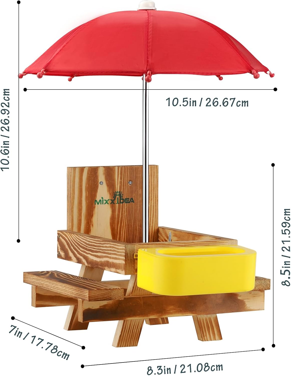 Wooden Squirrel Feeder Table with Water Bowl, Squirrel Picnic Table for Outside with Umbrella, Brown Squirrel Feeder
