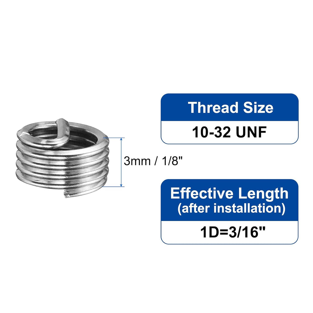 uxcell 50pcs Wire Thread Inserts 10-32 UNF 1D(3/16") 304 Stainless Steel Helical Type Coiled Thread Repair Kit Wire Screw Threaded Sleeve Sheath for Mechanical Equipment