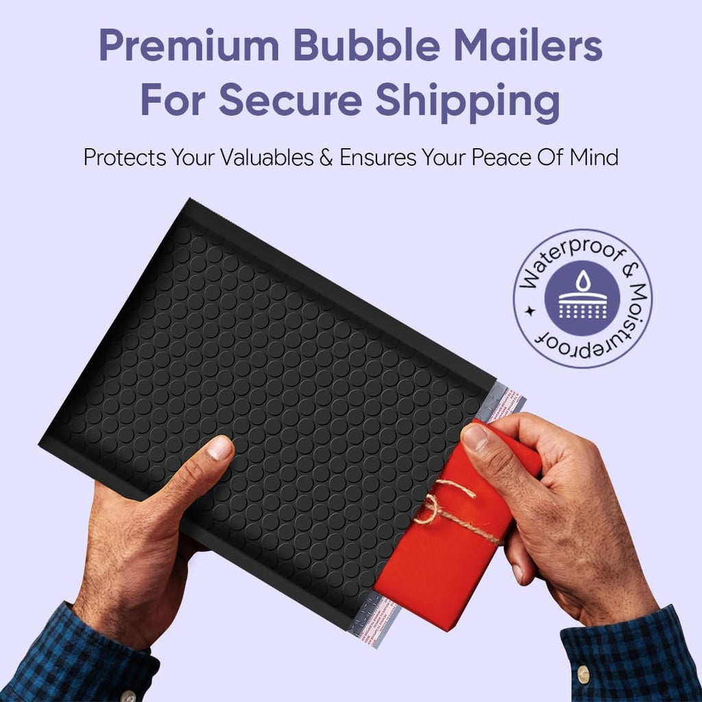 Black Bubble Mailers 9.5x14.5, Self Seal Poly Padded Envelopes #4, 100 Pack