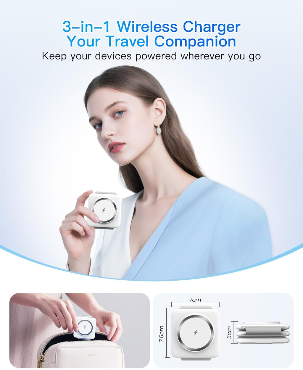 Charging Station for Apple Multiple Devices - 3 in 1 Foldable Magnetic Wireless Charger Dock - Travel Charging Pad