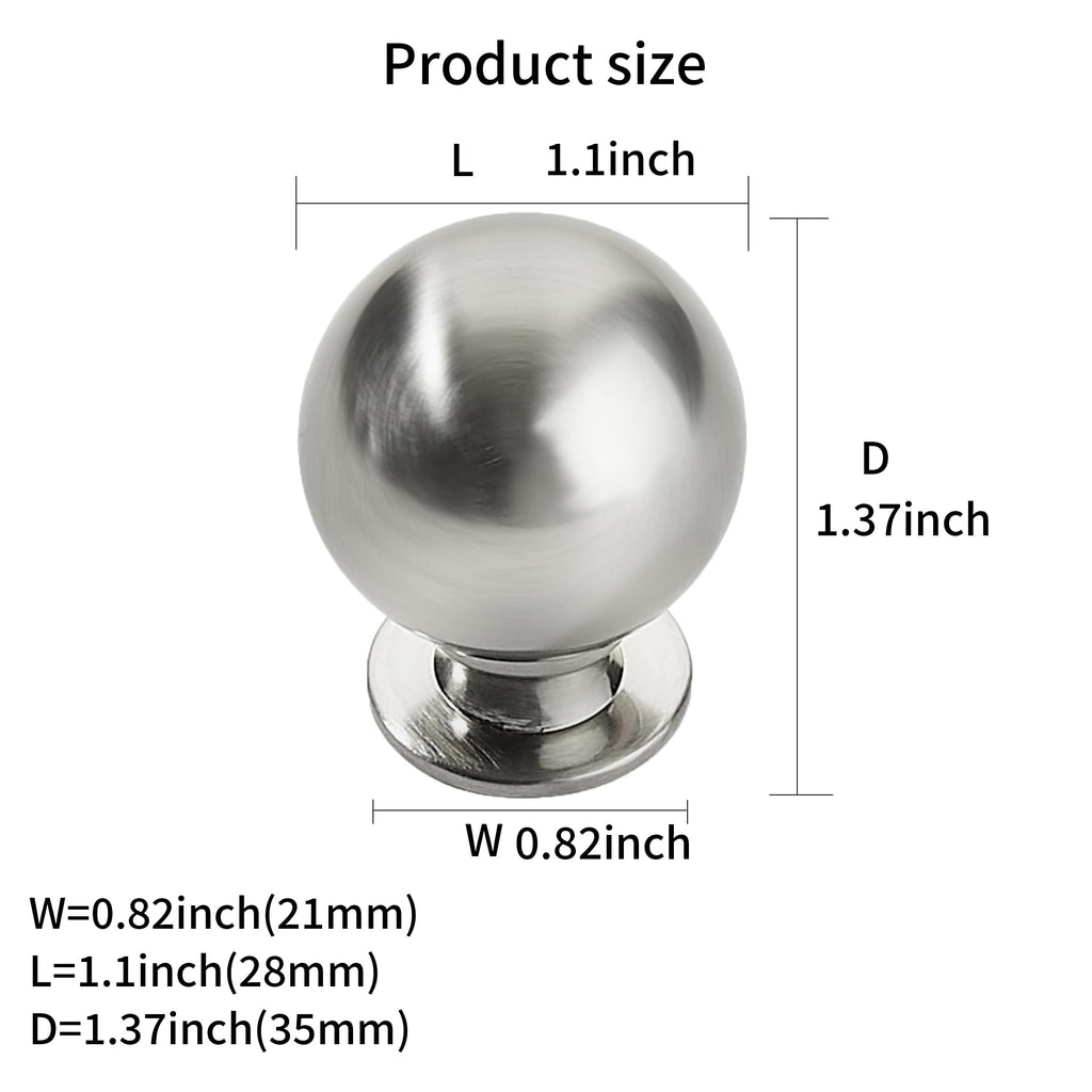 2 Pack 1.1 Inch Brushed Satin Nickel Cabinet Knobs Small Ball Kitchen Cabinet Hardware Drawer Knobs Pulls for Drawers.