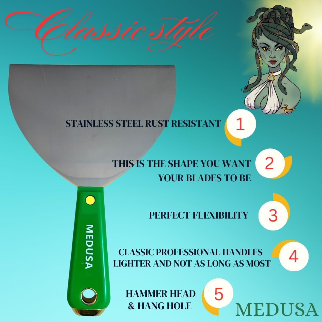 's Flexible Stainless Steel Drywall Taping Knife Set with 12" Mud Pan and Grip: Classic Style Light Weight Handles