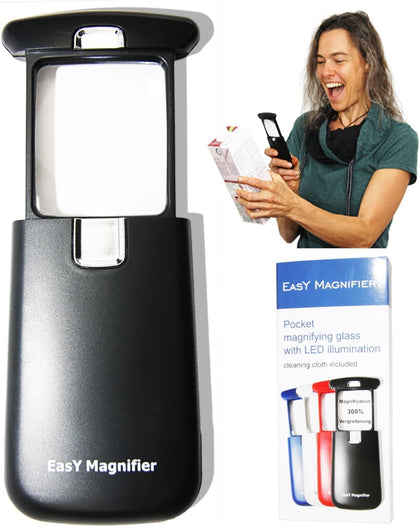 Small Pocket Magnifying Glass 3X with LED Light For Reading Fine Print; Mini Lighted Hand Held Acryl Lens; Read