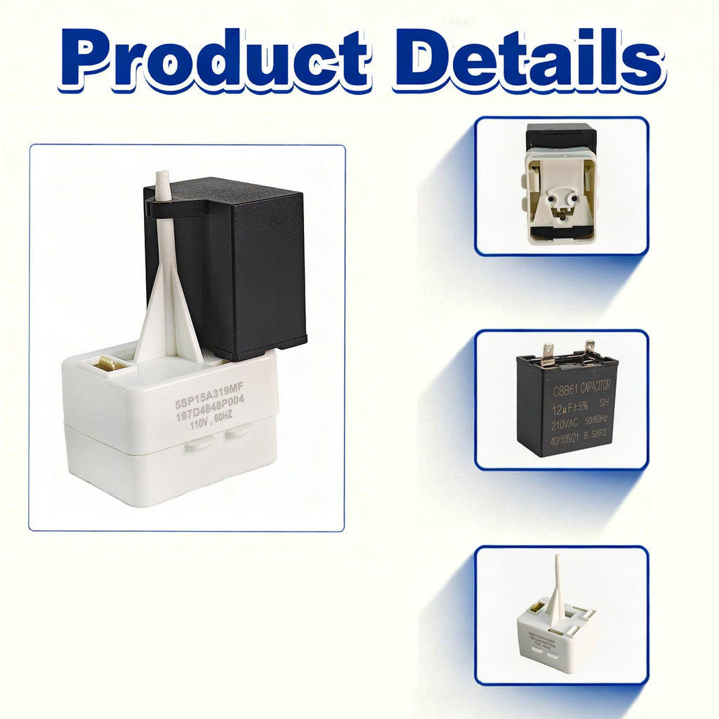 WR09X10107 Start Relay & WR55X24064 Overload Capacitor Kit – Compatible with GE, Hotpoint, Americana Refrigerators – WR09X10107, WR55X24064, CKDX24064X