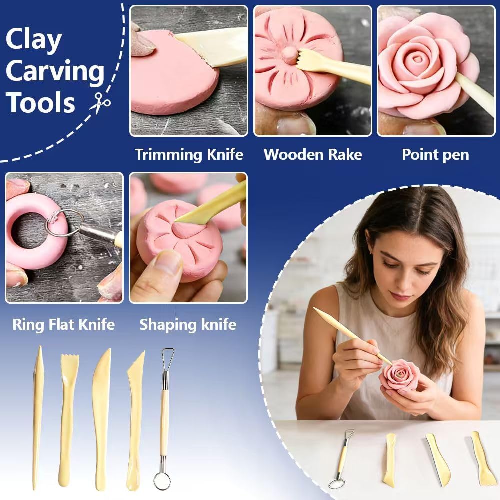 Air Dry Clay Glaze and Tools Kit, 100ml Gloss Clear Varnish with 29-Piece Clay Sculpting Set, Protective Top Coat for