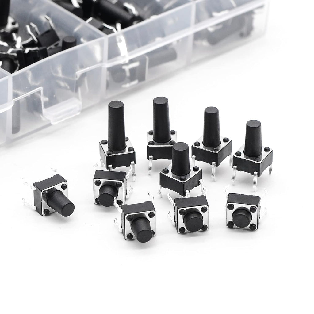 QTEATAK 200 Pcs 10 Value 4 Pins 6 x 6mm Micro Momentary Tact Tactile Push Button Switch Assortment Kit