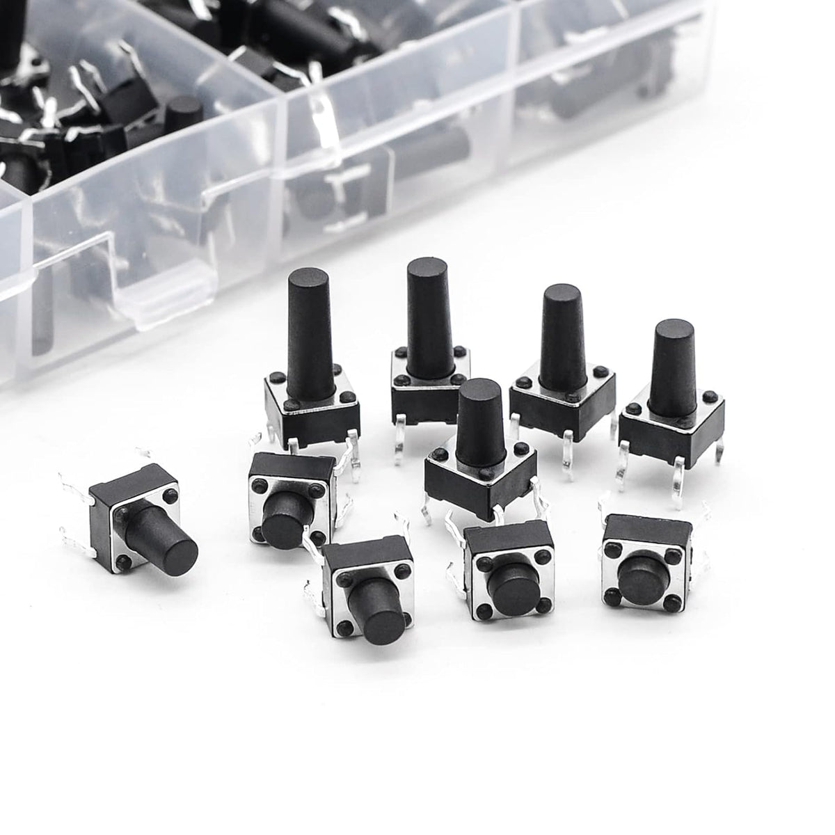 QTEATAK 200 Pcs 10 Value 4 Pins 6 x 6mm Micro Momentary Tact Tactile Push Button Switch Assortment Kit
