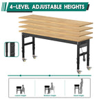Adjustable Heavy Duty Workbench with Wheels，Rubber Wood Top Working Table, 2500 LBS Load Capacity with for Workshop