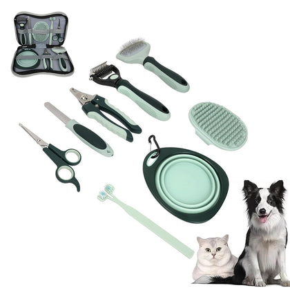 8-in-1 Pet Grooming Kit for Dogs & Cats - Includes Slicker Brush, Nail Clippers, Comb, Scissors, Toothbrush &