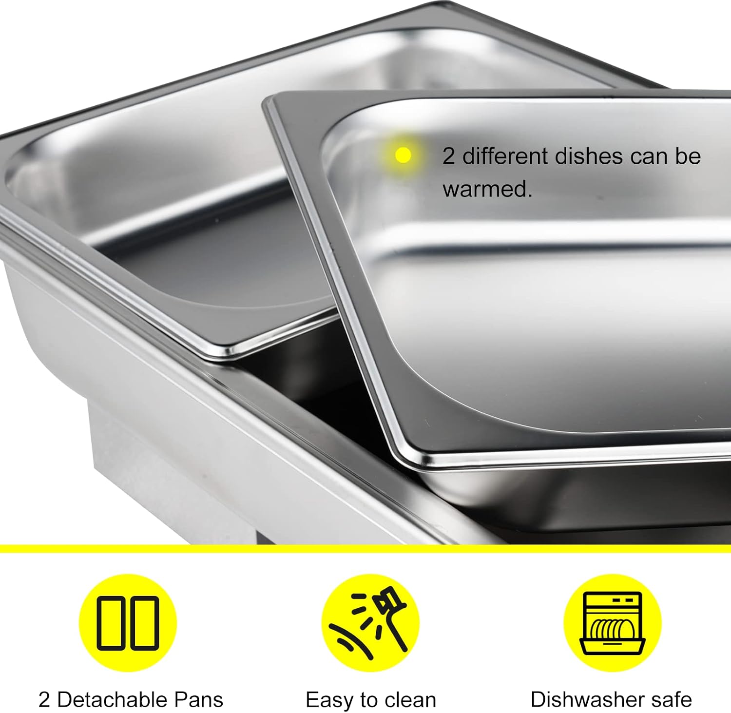 Electric Chafing Dishes for Buffet 9.5Qt Food Warmer for Party | 2 Serving Trays & Tong, Clear Roll-Top Cover