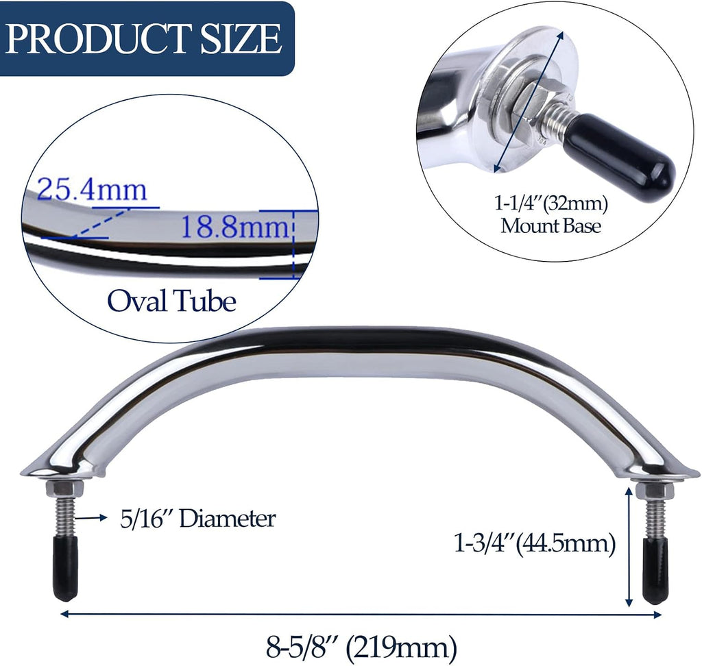 8-1/4" Boat Grab Bar 316 Stainless Steel Polished Grab Handle Handrail Hardware Multipurpose