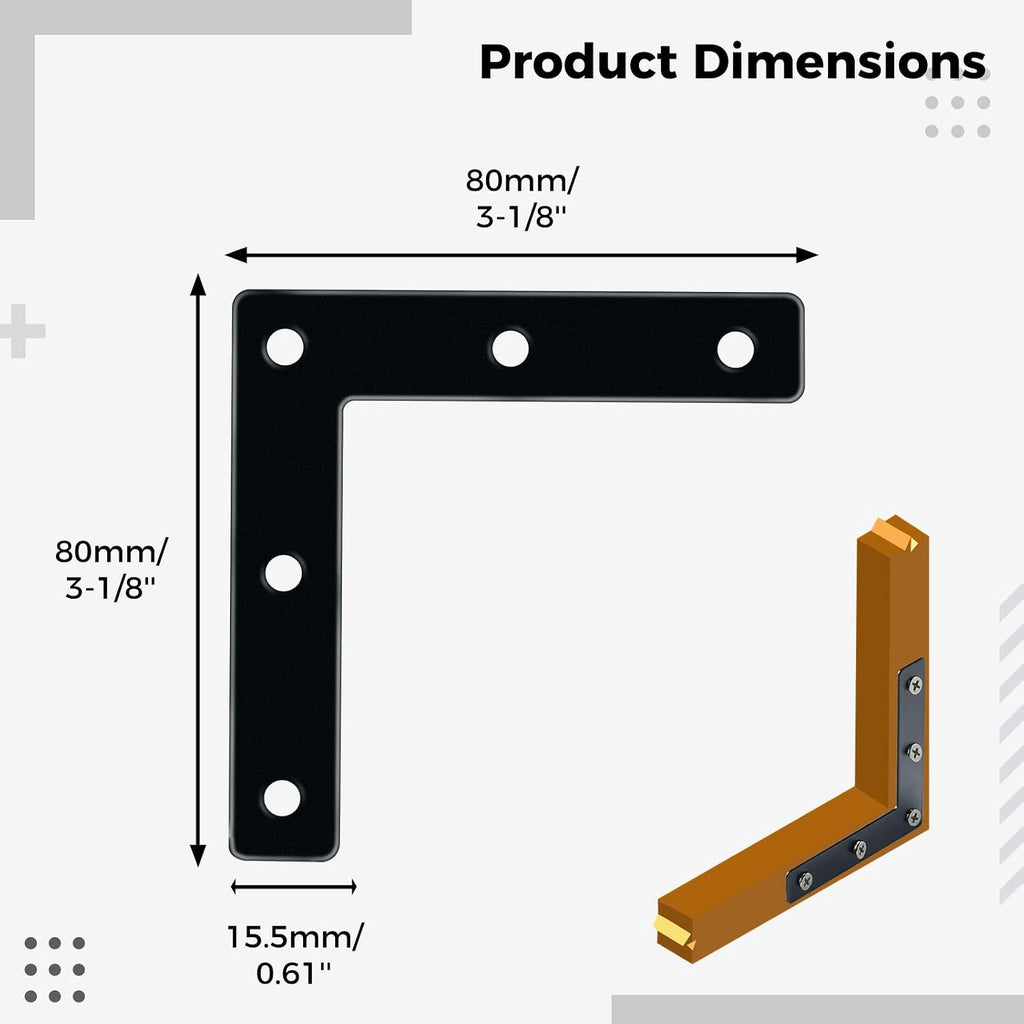 Flat Corner Braces, 20 Pcs 3.15x3.15" L Right Angle Braces, Repair Mending Plates for Wooden Frames Beds Tables