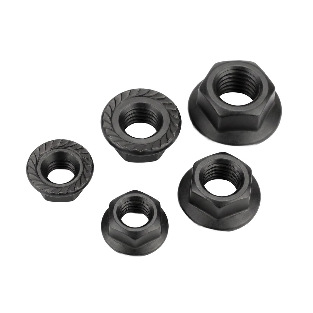 M10 (10 Pack) Flange Nuts Serrated Flange Hex Lock Nuts, Black Oxide Stainless Steel 18-8 (304), Bright Finish