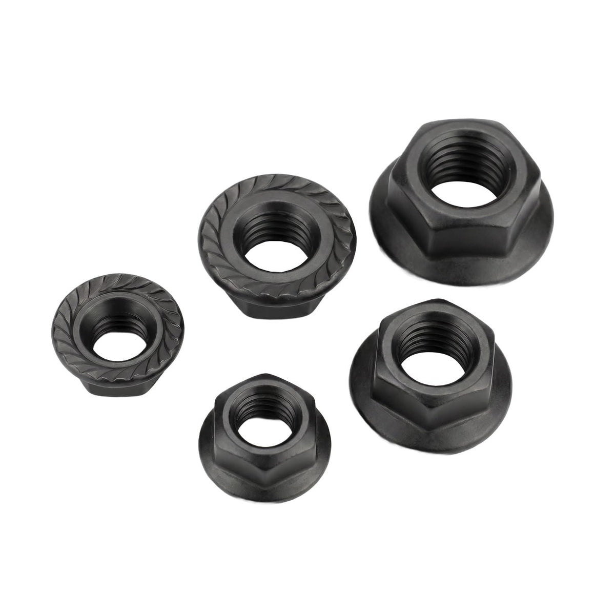 M10 (10 Pack) Flange Nuts Serrated Flange Hex Lock Nuts, Black Oxide Stainless Steel 18-8 (304), Bright Finish