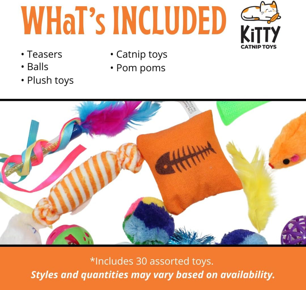 60 Interactive Cat Toys for Indoor Cats & Kittens – Crinkle Balls, Sparkle Pom Pom Balls, Spiral Springs, Cat Mice