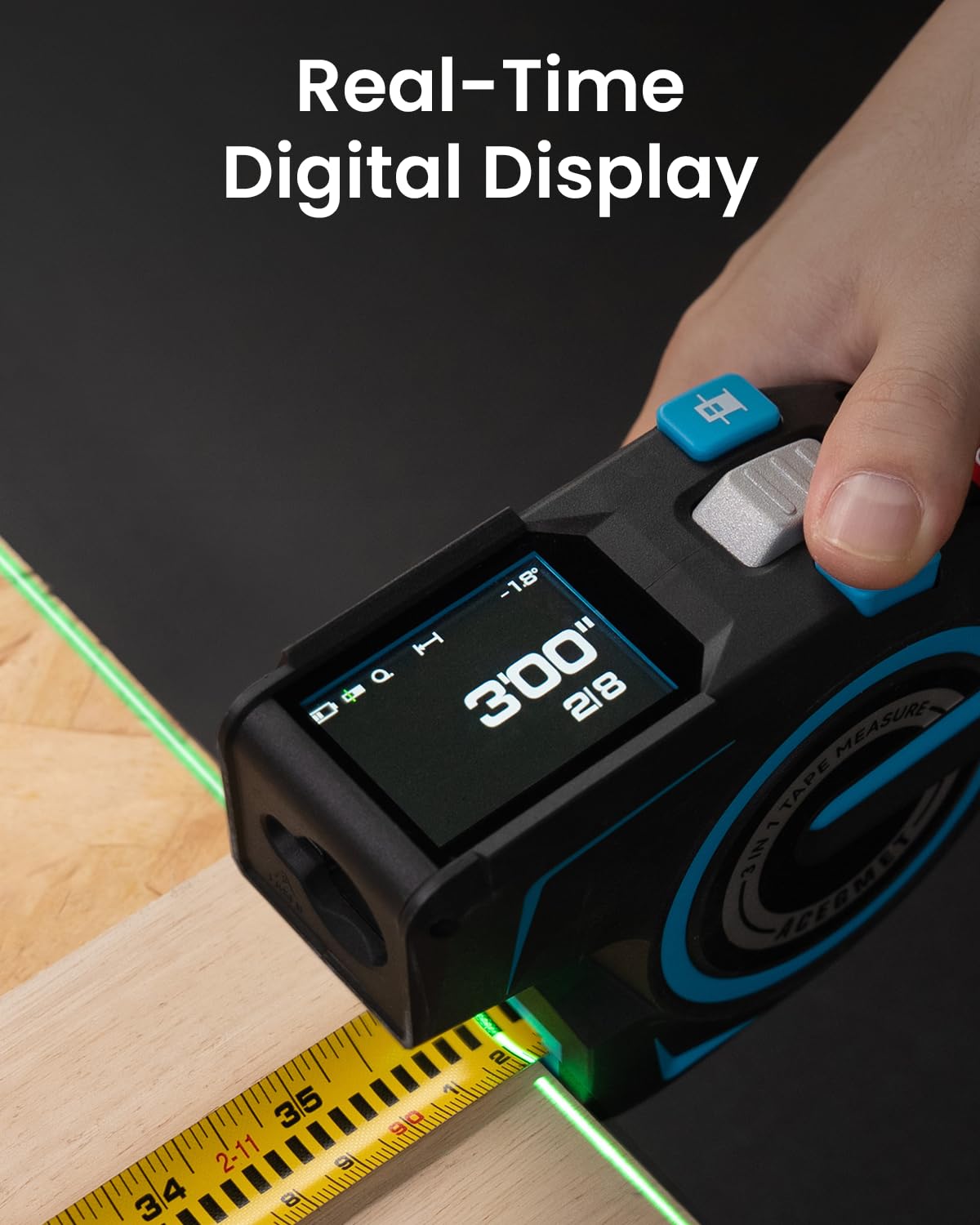 Digital Tape Measure 12ft Tape ±1.5mm & 330Ft Laser Distance Meter | Smart App Sync, USB-C Recharge 8H Battery, 8