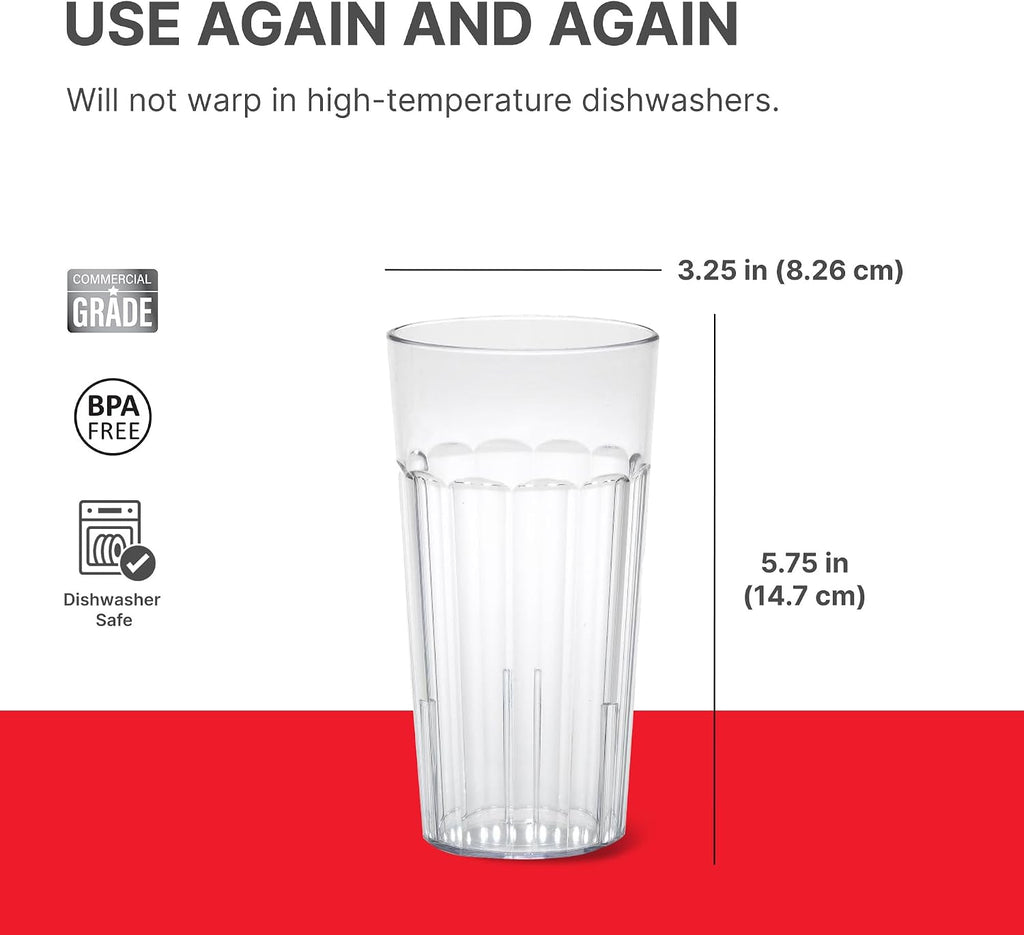 16 Ounce (oz) Newport Restaurant Grade Beverage Tumblers (6 Pack) - Drinking Glasses, Stackable, BPA-Free