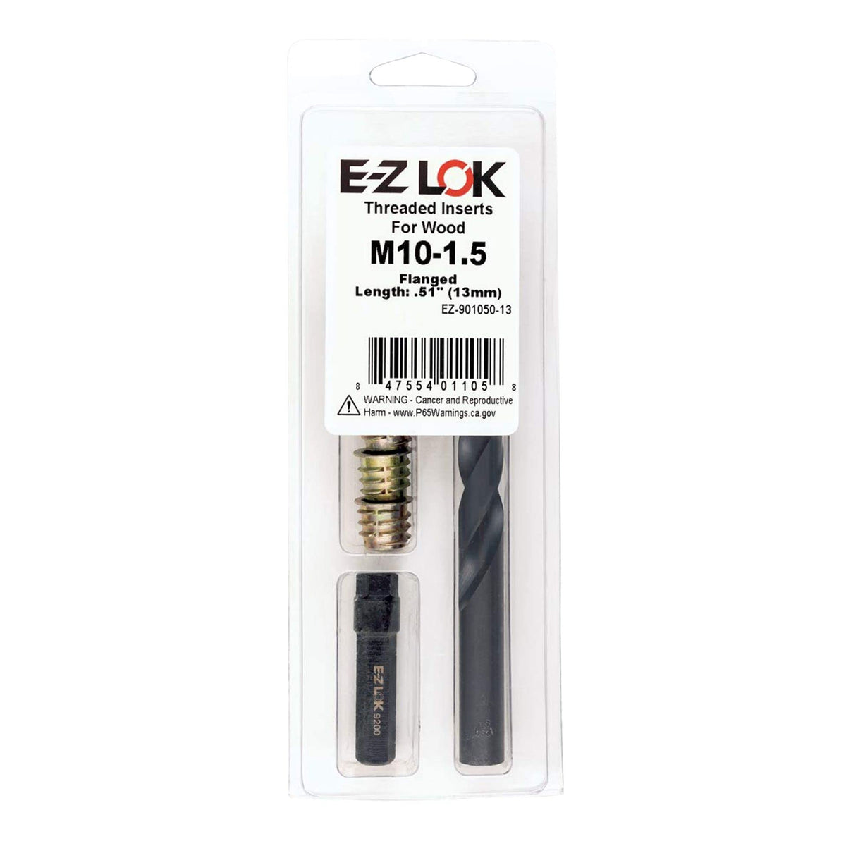 E-Z LOK-901050 Hex Threaded Insert Installation Kit for Soft Wood - Flanged - M10-1.5 x 13mm