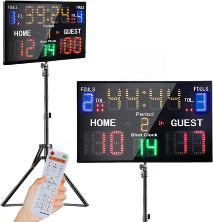 LED Basketball Scoreboard with Shot Clock, Portable Scoreboard Basketball, Digital Scoreboard with Remote, Electronic