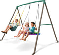 440lbs Swing Sets for Backyard - 2 Seat Outdoor Kids Playset with Saucer & Belt Swing, Heavy-Duty A-Frame Metal Stand
