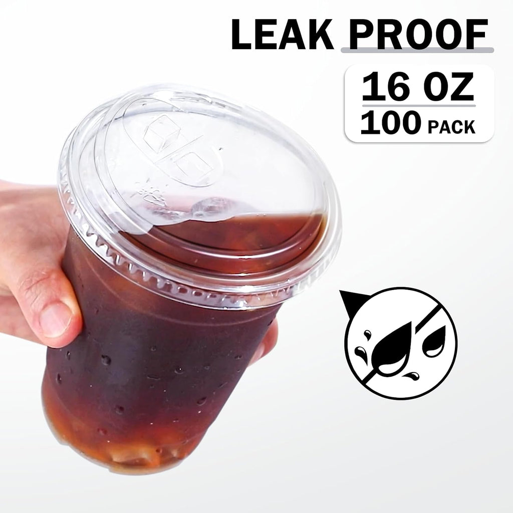 100 Pack 16 oz Clear Plastic Cups with Sip Lids, Iced Coffee Cups