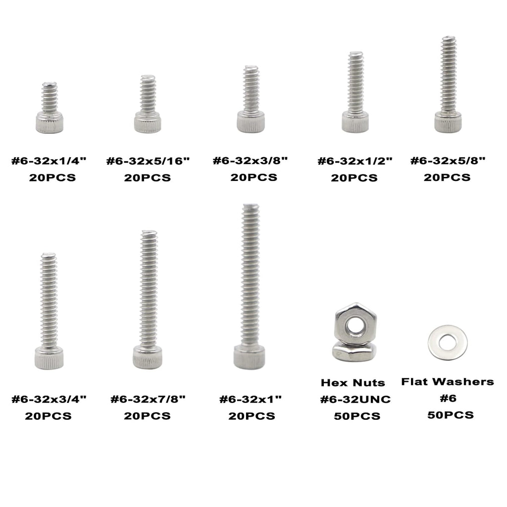 #6-32 UNC Stainless Steel Knurled Hex Socket Cap Screw Nut Washer Kit