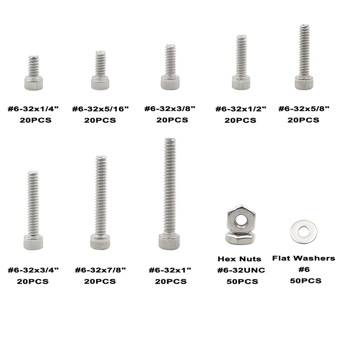 #6-32 UNC Stainless Steel Knurled Hex Socket Cap Screw Nut Washer Kit