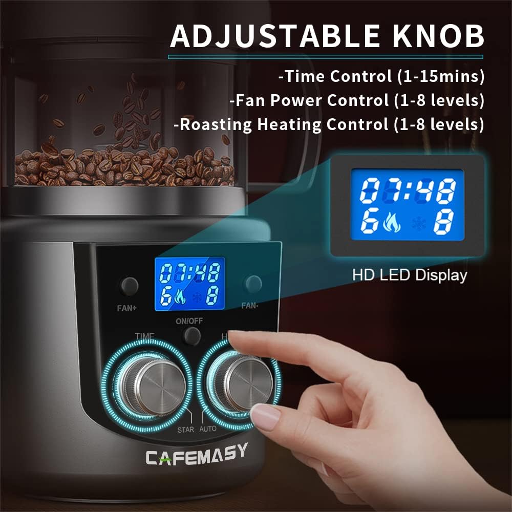 Coffee Bean Roaster Machine - Home Use Air Coffee Roaster with Adjustable Timer Roasting Heating and Air Fan Setting