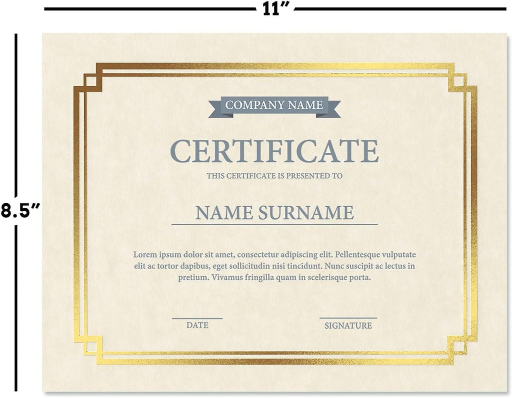 Gold Foil on Cream Certificate Paper - Pack of 25, 8-1/2" x 11" Parchment, Laser & Inkjet Printer Compatible