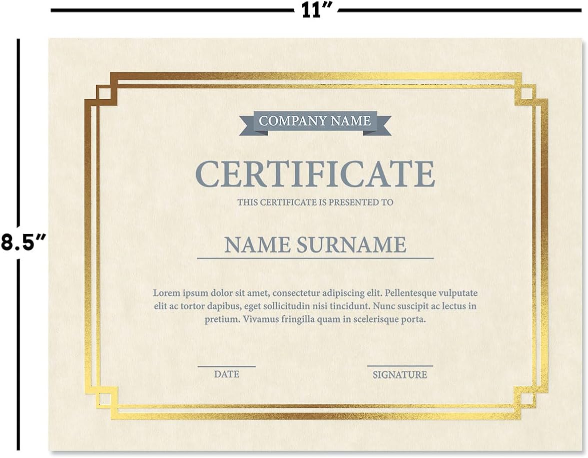 Gold Foil on Cream Certificate Paper - Pack of 25, 8-1/2" x 11" Parchment, Laser & Inkjet Printer Compatible