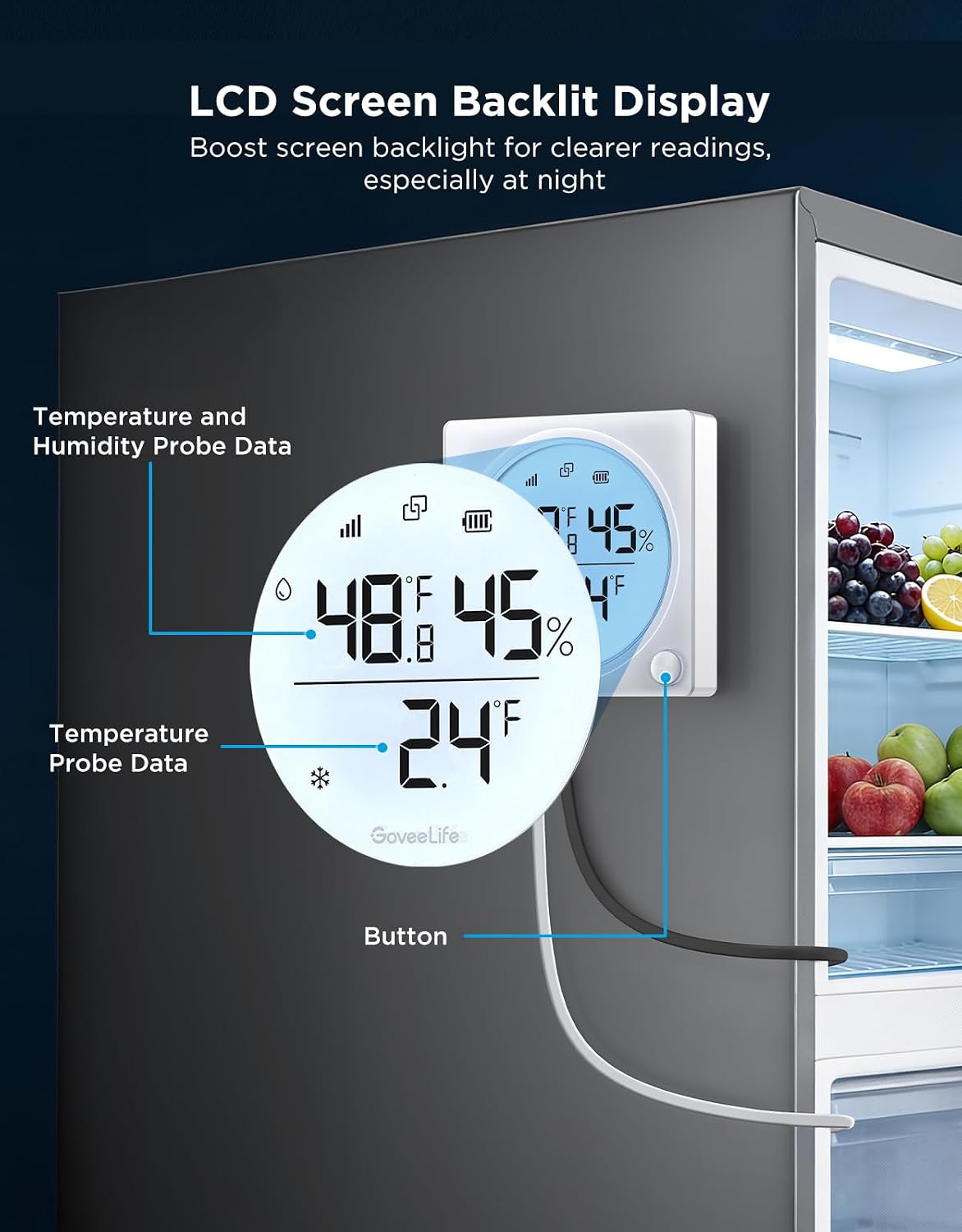 2.0 WiFi Refrigerator Thermometer Dual Probes, 1-Pack & Gateway