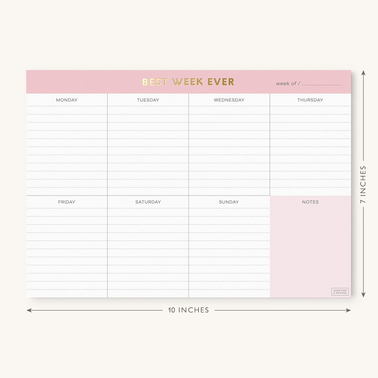 Weekly To Do List Pad. Gold Foil 7 days Planner with Daily Roadmap Agenda Squares. 7x10” Day Workbook 2026 - Student