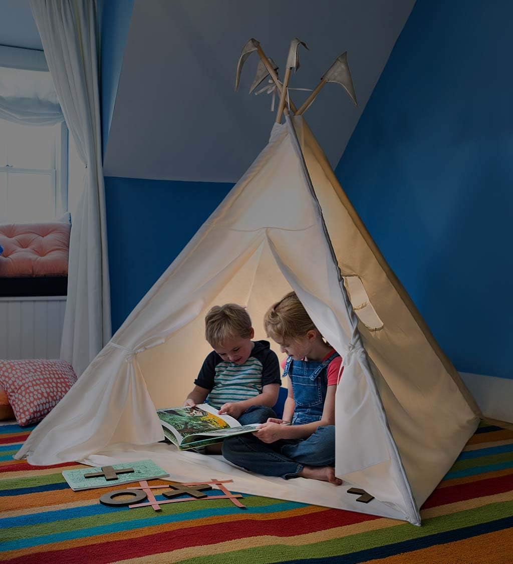 4' Light-Up Fabric Play Tent with Interior Light, Window, Door Closure with Tie-Backs, and Sewn-in Floor