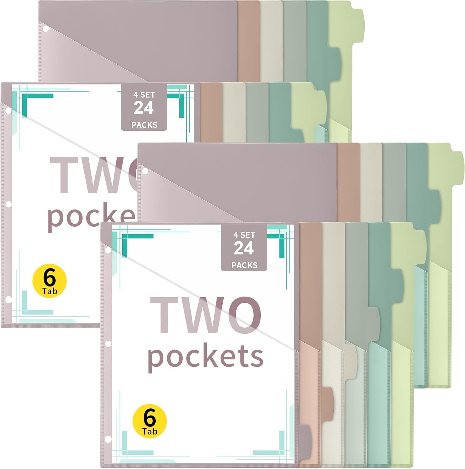 24 Pcs Binder Dividers for 3 Rings Binders Index Dividers with Two Clear Pockets Plastics Sheets Protectors with Tab