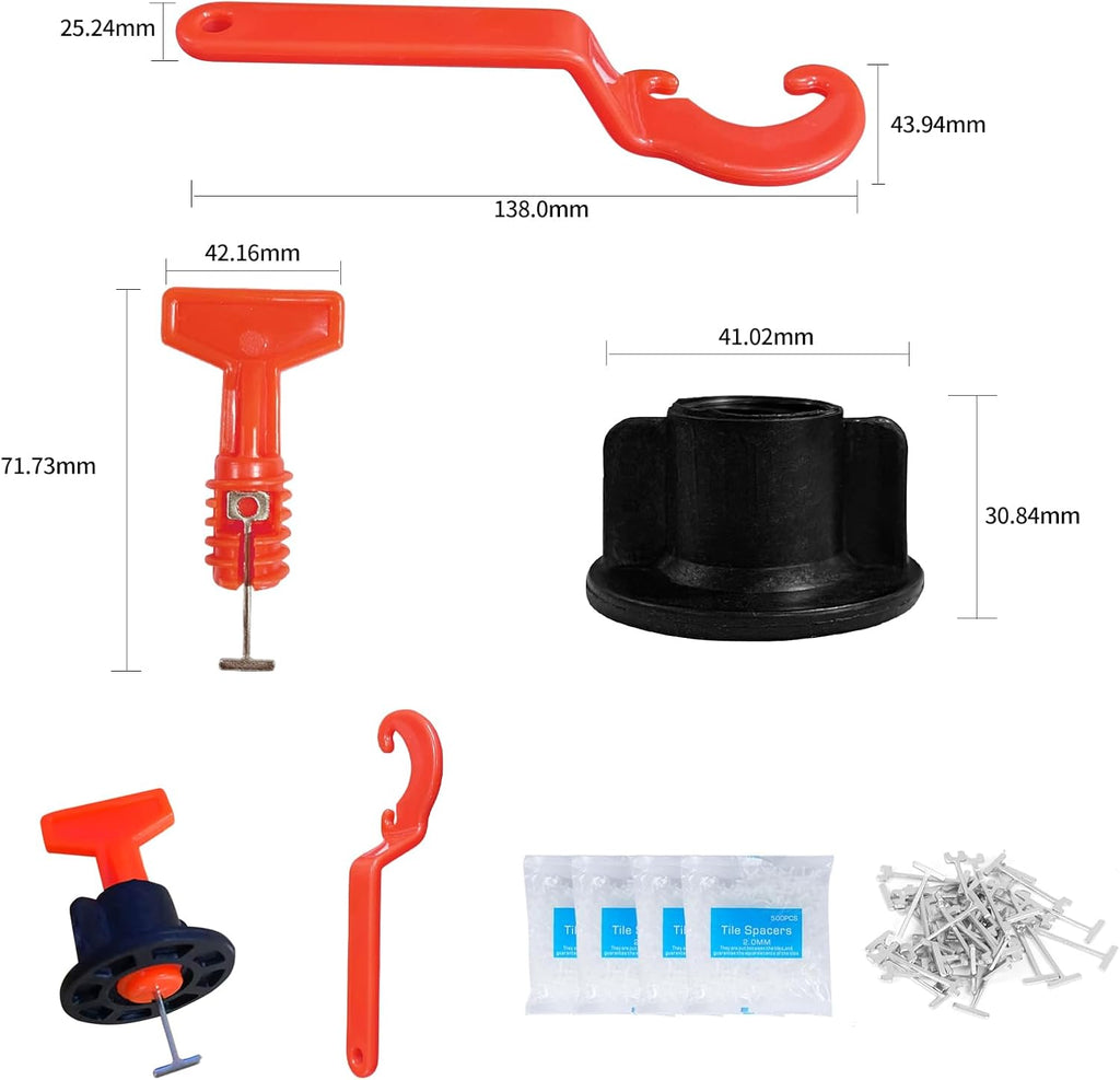 Tile Leveling System Kit,100pcs Reusable Tile Leveler Spacers+500pcs Cross-shaped Tile Spacers+2 wrenches