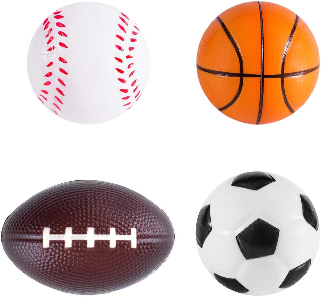 Mini Foam Sports Balls 24 Pack for Kids Adults Mini Baseball Football Basketball Soccer Stress Toy Game Party Decoration