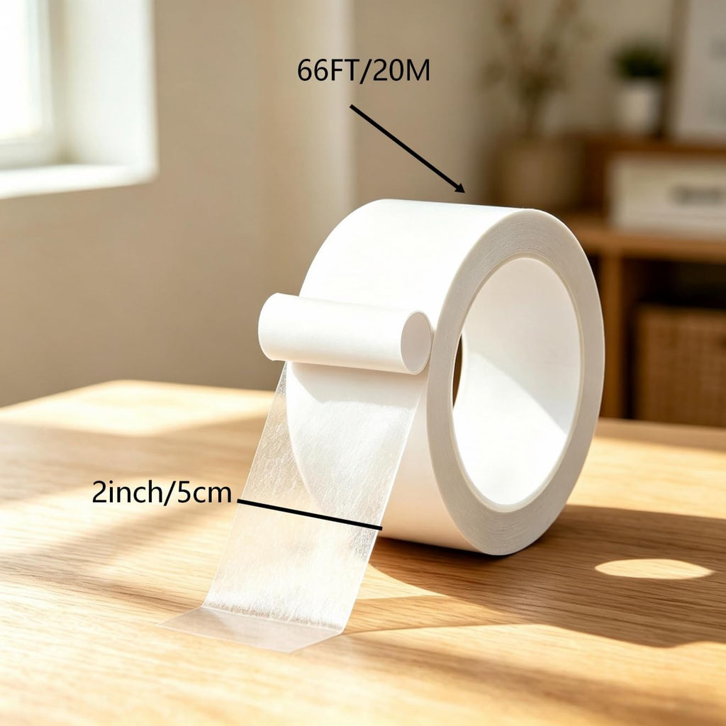 PET Ultra-Thin Clear Double Sided Tape 2-Inch x 66 Feet Strong Stick