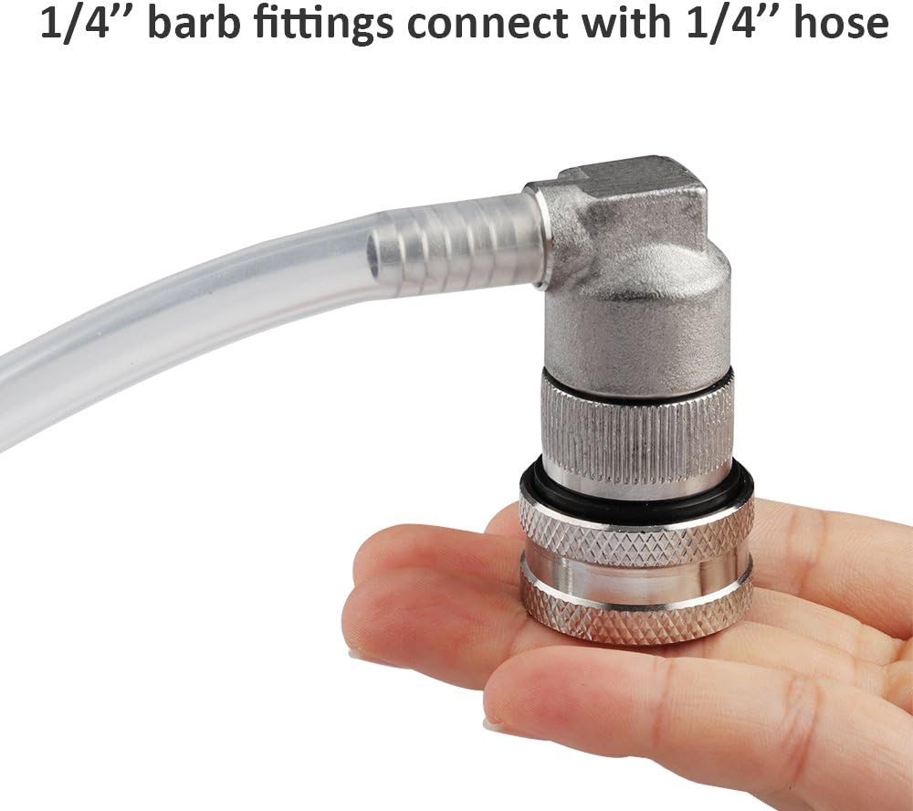 Ball Lock Disconnect, Gas & Liquid Corny Keg Fittings, MFL 1/4’’ Threaded with 5/16’’ Stainless Steel Barbed & Hose
