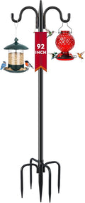 Bird Feeder Pole for Outdoors Heavy Duty, 92 Inch Double Shepherds Hook with 5-Prong Stable Base, 3/4 Inch Thick